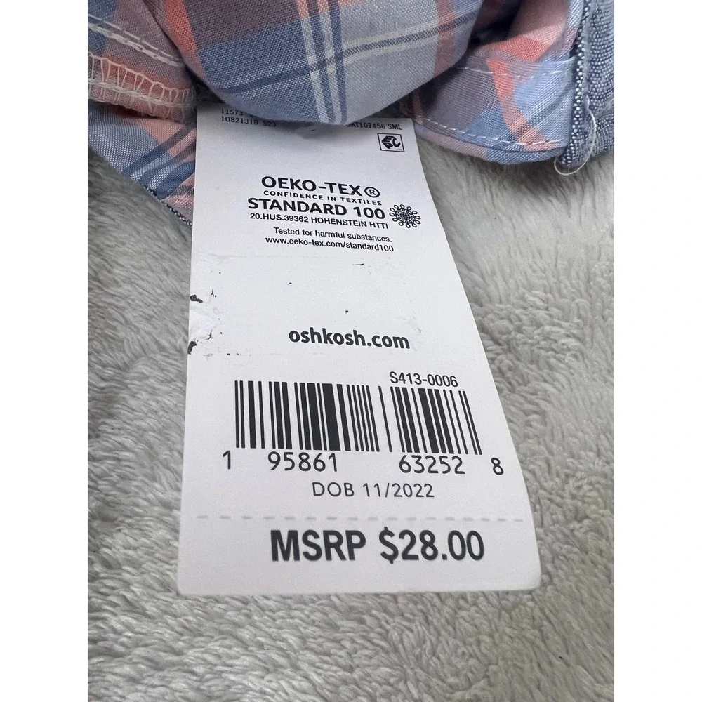 OshKosh Bgosh Baby Boys Blue Orange Plaid Button Down Bodysuit 9M NWT